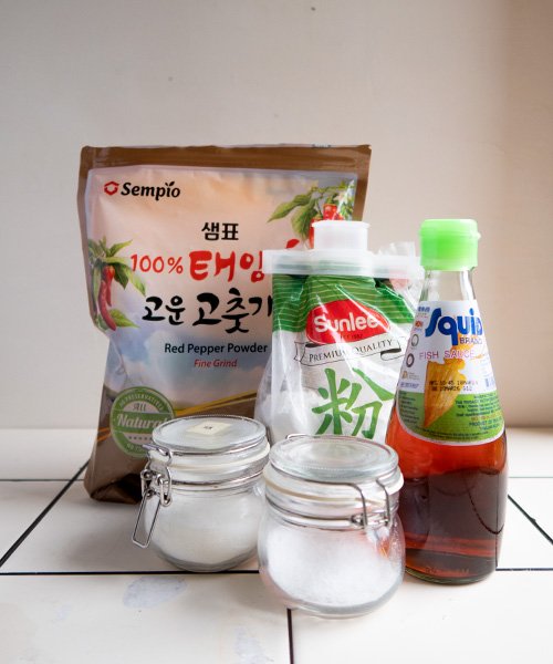 ingredientes Kkakdugi o kimchi de rábano