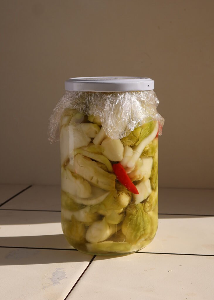 a jar of pickled vegetables