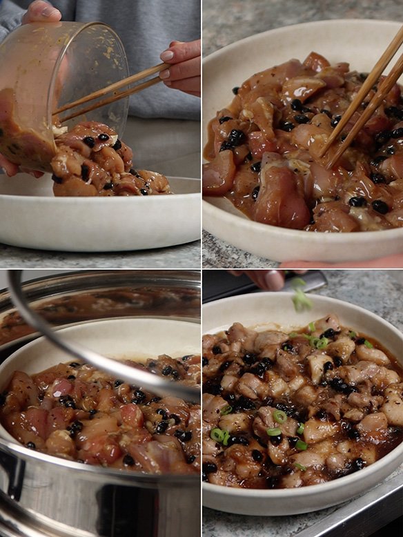 pollo al vapor con soja fermentada paso a paso