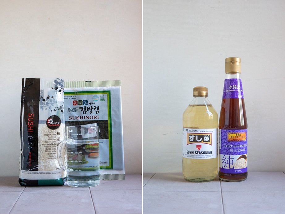 Ingredientes para preparar arroz japonés para onigiri