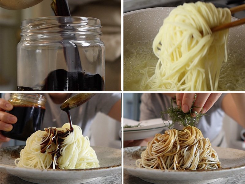 Cómo hacer fideos chinos con aceite de cebolleta paso a paso. Fideos y montaje